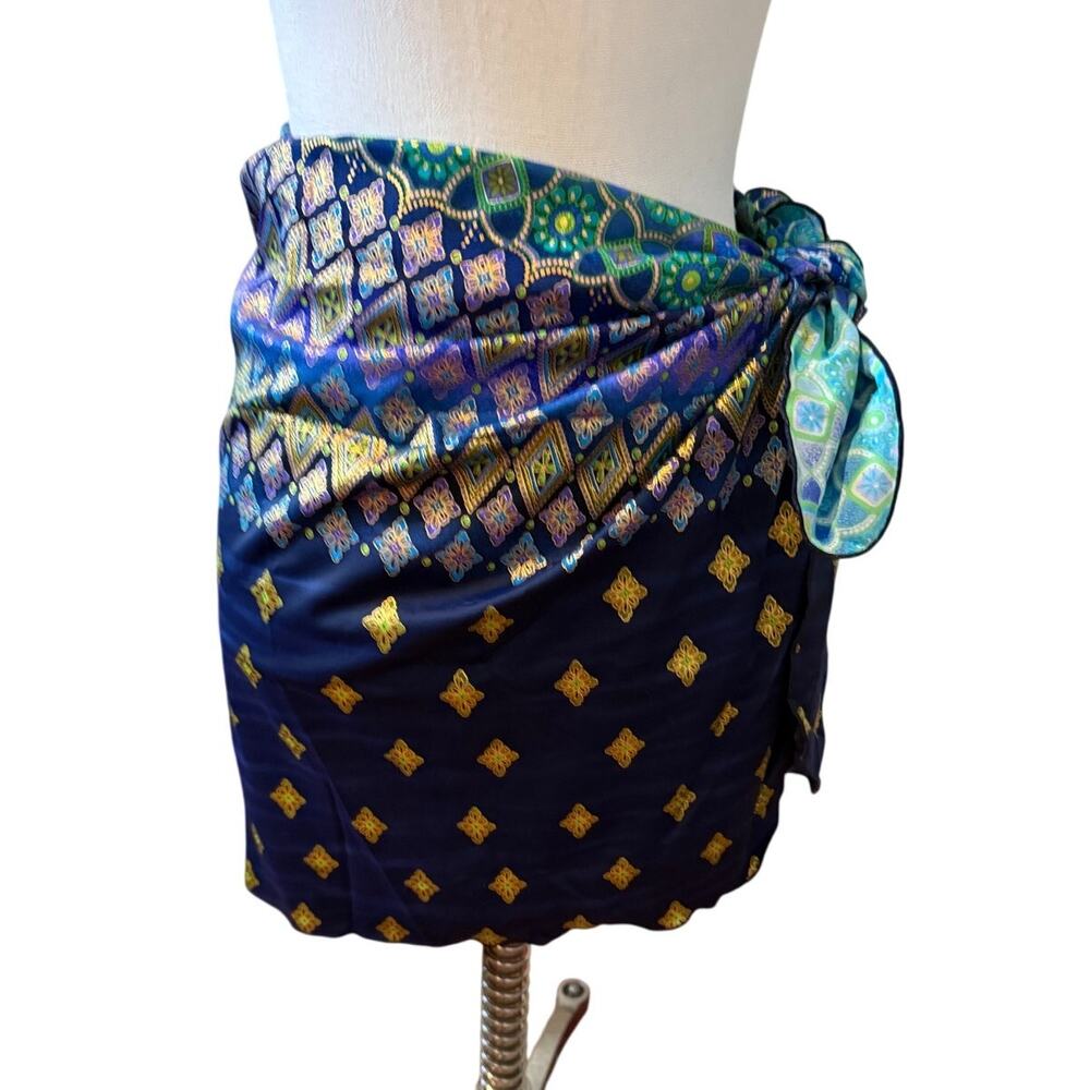 Longitude Sarong Swim Cover Up Blue Green Gold